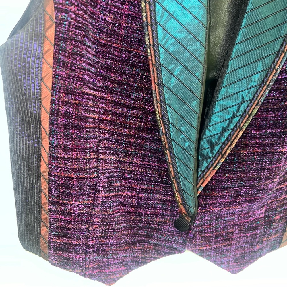 Vibrant Purple and Green Vest with Teal Lapel - Picture 6 of 7